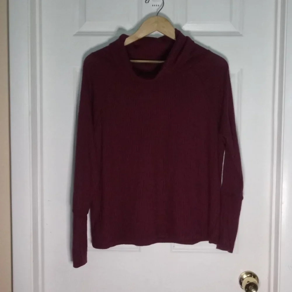 New Bobeau Cowl Neck Raglan Sleeve Thermal Top M